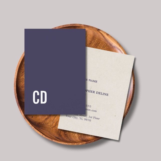 Cartão De Visita Modern Blue Texture Beige Bold White Monogram (Criador carregado)