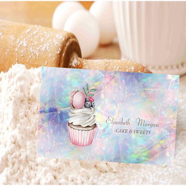 Cartão De Visita Modern Bokeh Watercolor Macaron Holographic,Opal (Criador carregado)