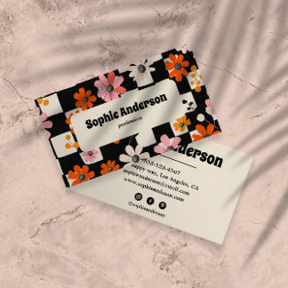 Cartão De Visita Modern Bold Floral Checkered Business Card