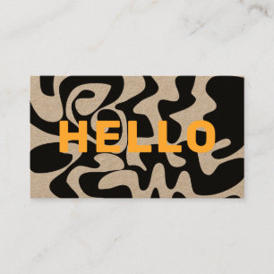 Cartão De Visita Modern Bold Font Hello Black Orange Swirl Kraft