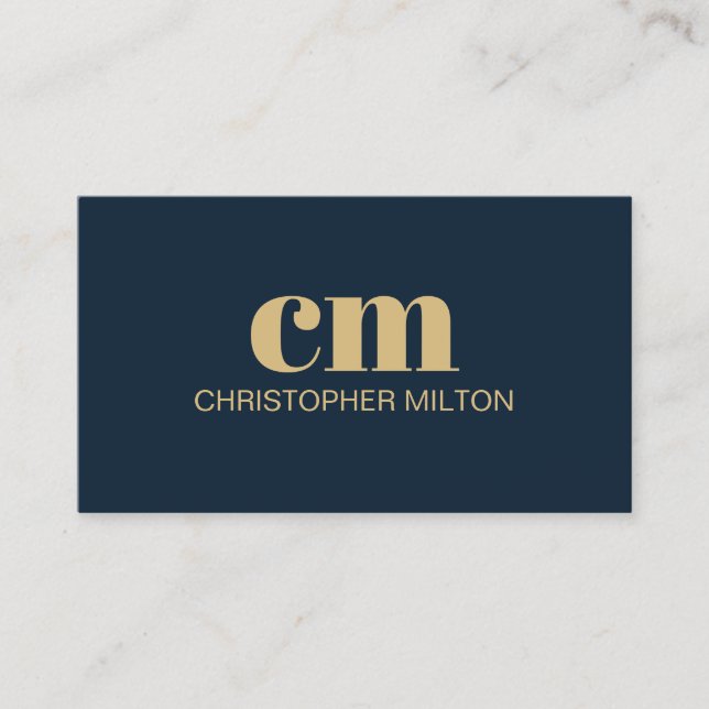 Cartão De Visita Modern Bold Monogram QR code Navy Blue Consultant (Frente)