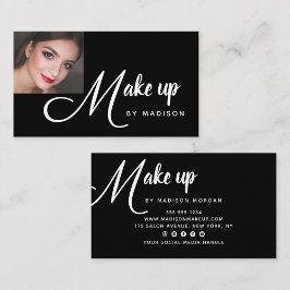 Cartão De Visita Modern Bold White Script Photo Makeup