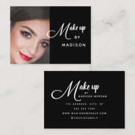 Cartão De Visita Modern Bold White Script Photo Makeup