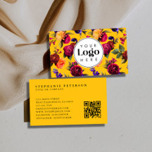 Modern Bold Yellow Floral Custom Logo QR Code