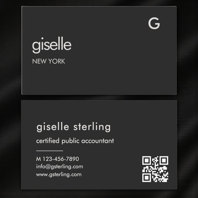Cartão De Visita Modern Bookkeeper Accountant CPA Black QR Code  (Criador carregado)