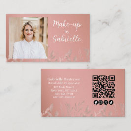 Cartão De Visita Modern Botanical Dusty Rose Boho Photo QR Code  