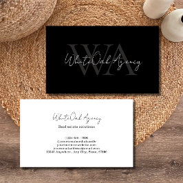 Cartão De Visita Modern Calligraphy Script Black and White Monogram