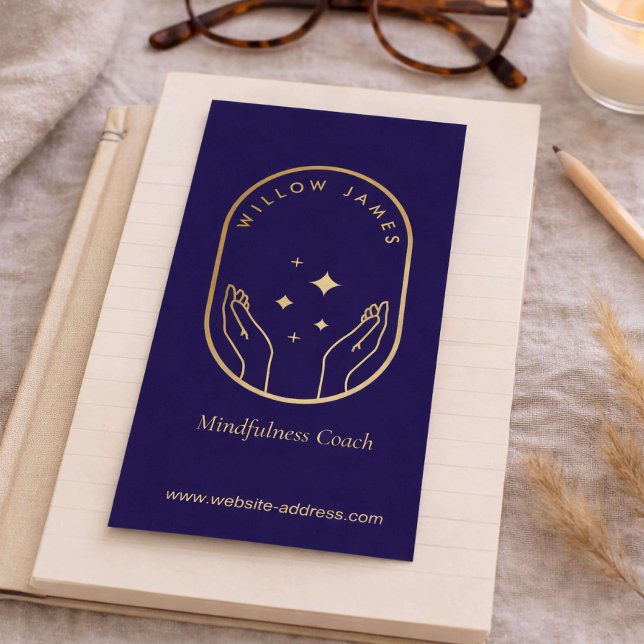 Cartão De Visita Modern Celestial Mindfulness Life Coach Deep Blue (Criador carregado)