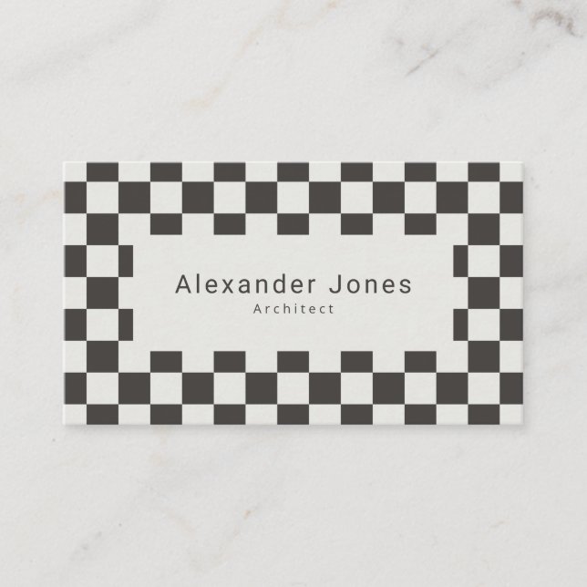 Cartão De Visita Modern Charcoal & Cream Checkered Pattern (Frente)