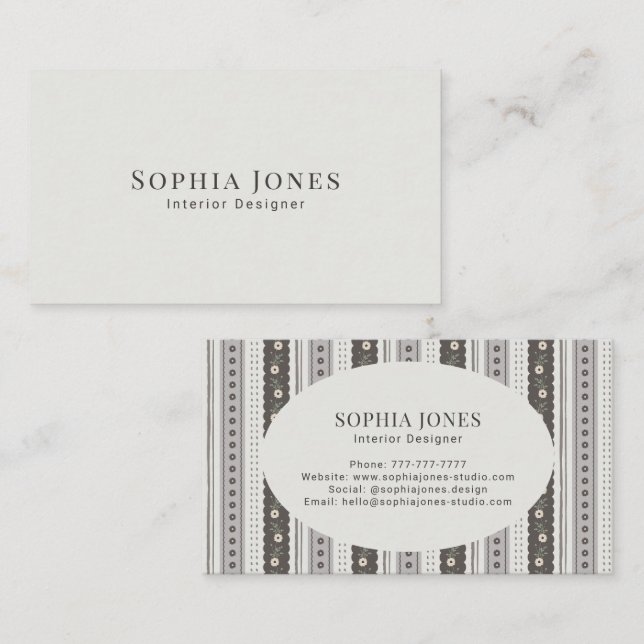 Cartão De Visita Modern Charcoal & Cream Scallop Stripe (Frente/Verso)