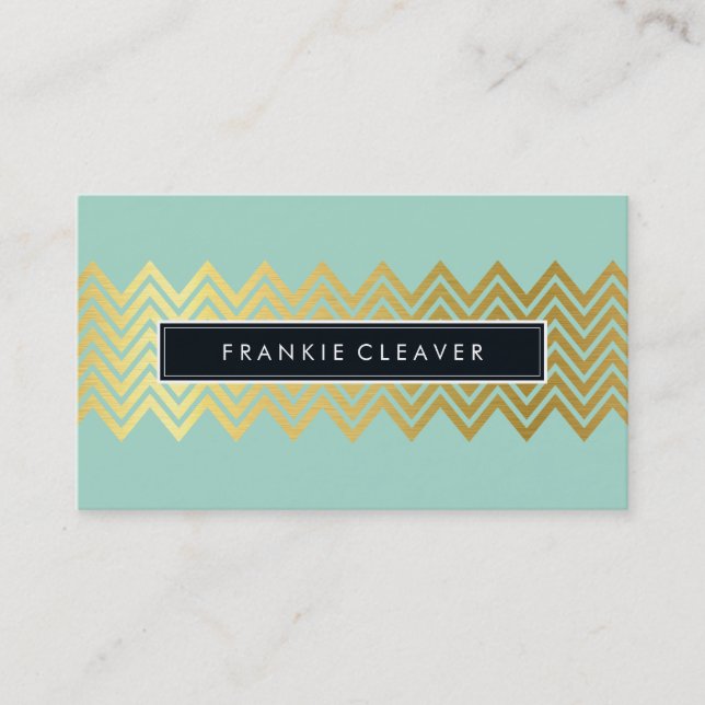 Cartão De Visita MODERN CHEVRON PATTERN tendência de menta de ouro  (Frente)