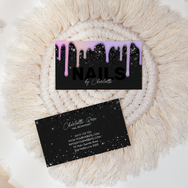 Cartão De Visita Modern Chic Trendy Pink Drives Púrpura Nail Busine (Criador carregado)