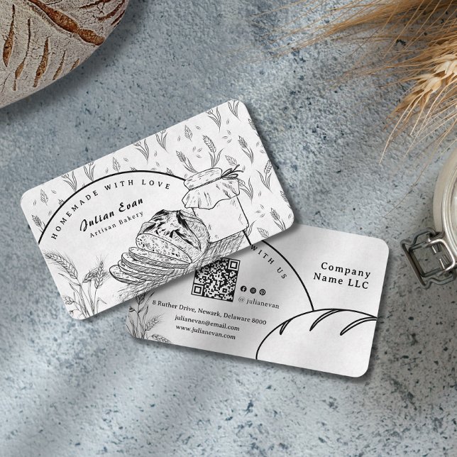 Cartão De Visita Modern Clean Hand Sketch Sourdough Homemade Bread (Modern Clean Hand Sketch Sourdough Homemade Bread Business Card)