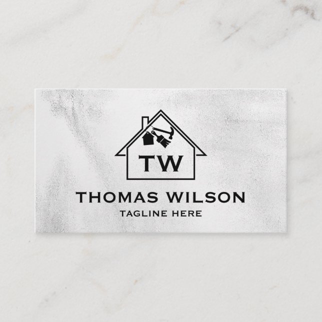 Cartão De Visita Modern Construction Handyman Carpenter Tools Busin (Frente)