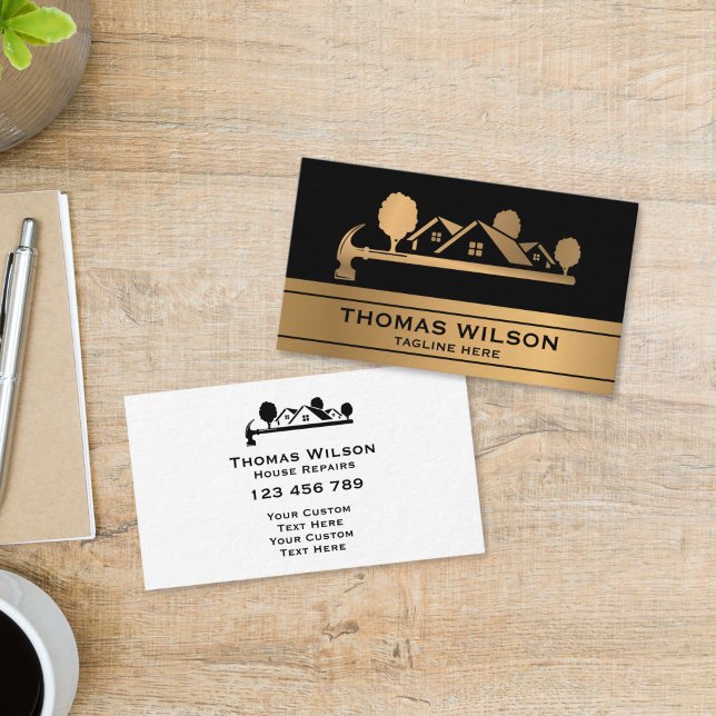 Cartão De Visita Modern Construction Handyman Carpenter Tools Gold (modern handyman business cards with gold houses logo)