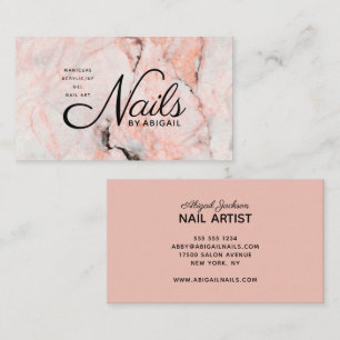 Cartão De Visita Modern Coral Rosa Marble Unhas Por "Nome" Comercia