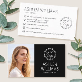 Cartão De Visita Modern Custom Photo Color Logo Brand Elegant Black