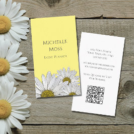 Cartão De Visita Modern Daisies QR code Cute Yellow