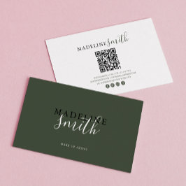 Cartão De Visita Modern Dark Green Script QR code
