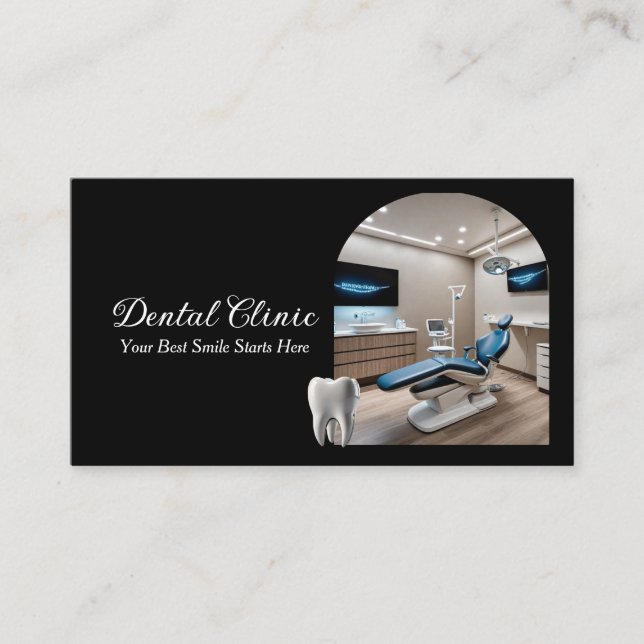 Cartão De Visita Modern Dental Clinic QR Code black and white (Frente)