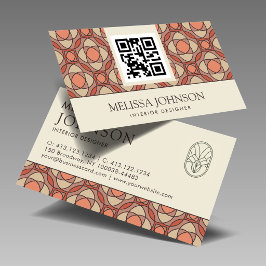 Cartão De Visita Modern Earthy Mosaic Interior Designer QR Code