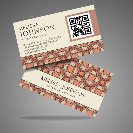 Cartão De Visita Modern Earthy Mosaic Interior Designer QR Code