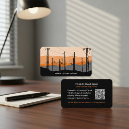 Cartão De Visita Modern Electrician Business Card with Power Lines