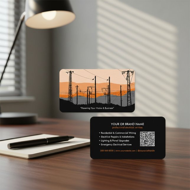 Cartão De Visita Modern Electrician Business Card with Power Lines (Criador carregado)