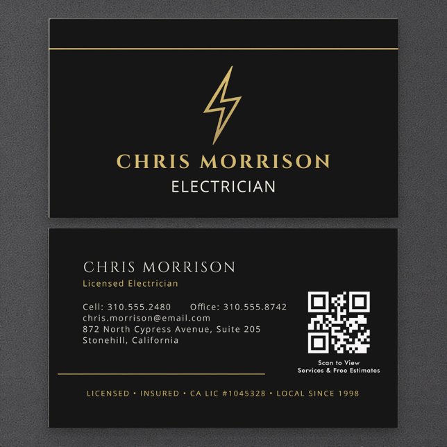 Cartão De Visita Modern Electrician QR Code (Criador carregado)