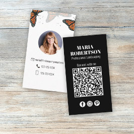 Cartão De Visita Modern Elegant Chic Butterflies Nature QR Code