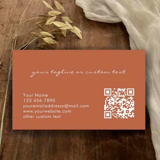 Cartão De Visita Modern Elegant Copper QR Code Professional  (Personalize this copper and white professional business card template. Simple modern terracotta.
)