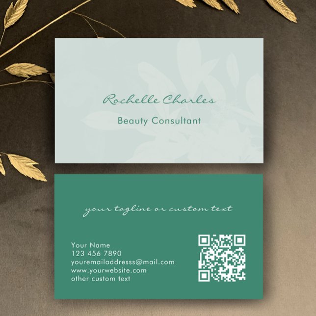 Cartão De Visita Modern Elegant Eucalyptus Green Beauty Consultant (Edit this business card template.  Beautiful green botanical design with elegant modern script.
)