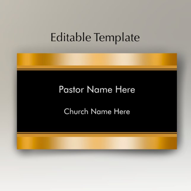 Cartão De Visita Modern Elegant Gold Custom Text Church Pastor  (Add your name and custom text to this stylish faux gold and black business card template.
)
