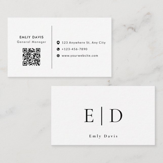 Cartão De Visita Modern Elegant Minimalist QR Code Business Card (Frente/Verso)
