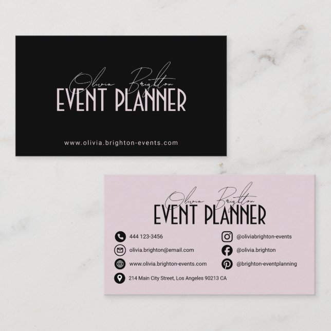 Cartão De Visita Modern Elegant Professional Event Planner (Frente/Verso)