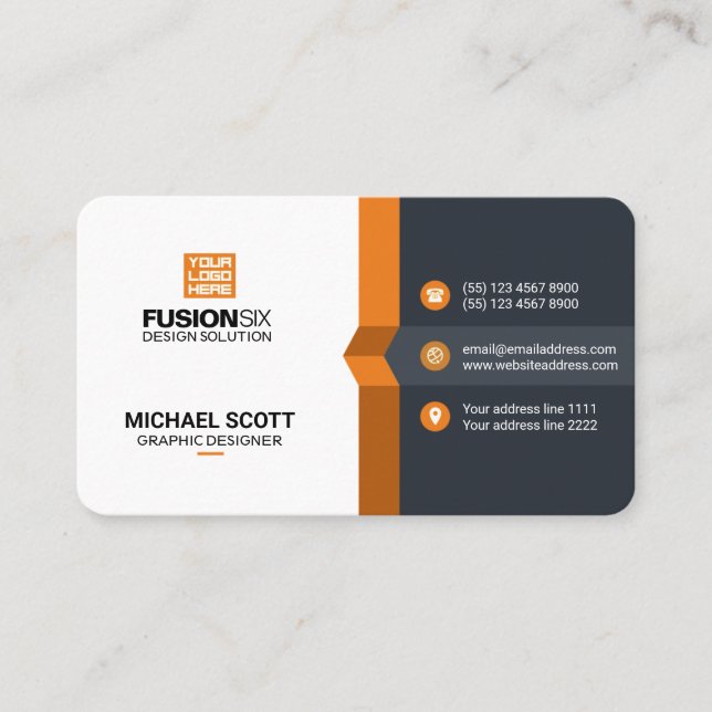 Cartão De Visita Modern Elegant Professional - laranja claro (Frente)