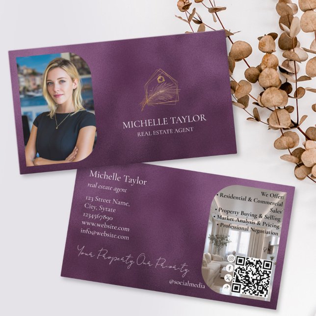 Cartão De Visita Modern Elegant Real Estate Realtor Photo Gold (Criador carregado)