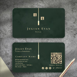 Cartão De Visita Modern Emerald Green Gold Monogram Business Card