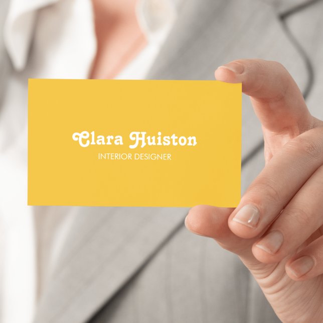 Cartão De Visita Modern Fancy Mustard Yellow Script White (Modern Fancy Mustard Yellow Script White Business Card)
