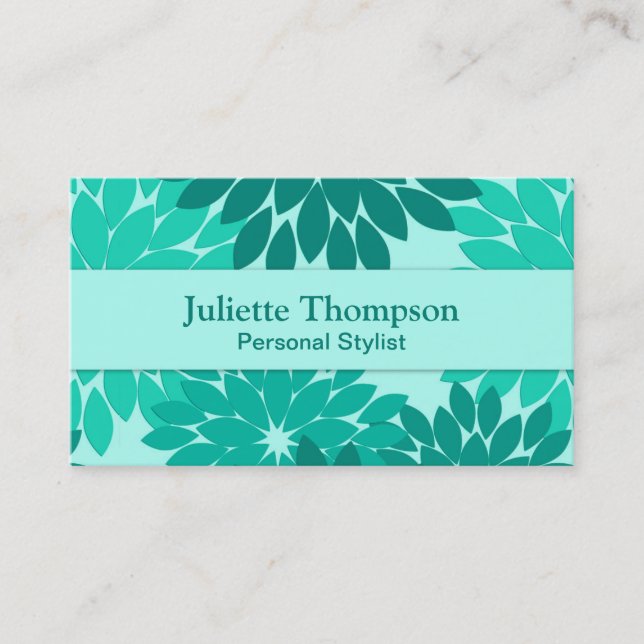 Cartão De Visita Modern Floral Kimono Impressão, Turquoise, Teal &  (Frente)