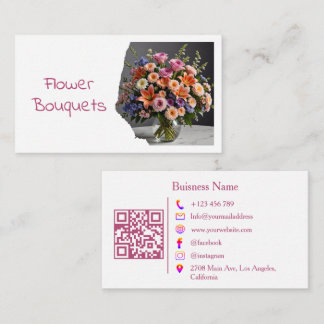 Cartão De Visita Modern Florist Flower Shop Bouquet QR Code Photo