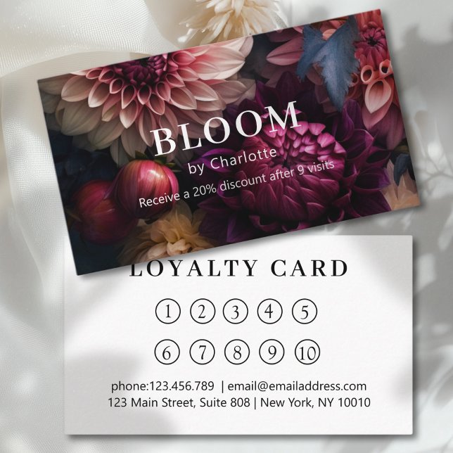 Cartão De Visita Modern Flower Salon Loyalty (Modern Flower Salon Loyalty Business Card)