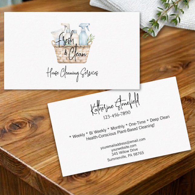 Cartão De Visita Modern Fresh Personalizable House Cleaning Service (Criador carregado)
