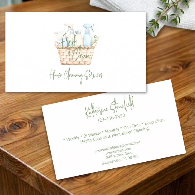 Cartão De Visita Modern Fresh Personalizable House Cleaning Service (Criador carregado)