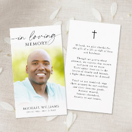 Cartão De Visita Modern Funeral Cross Photo Memorial Prayer Card