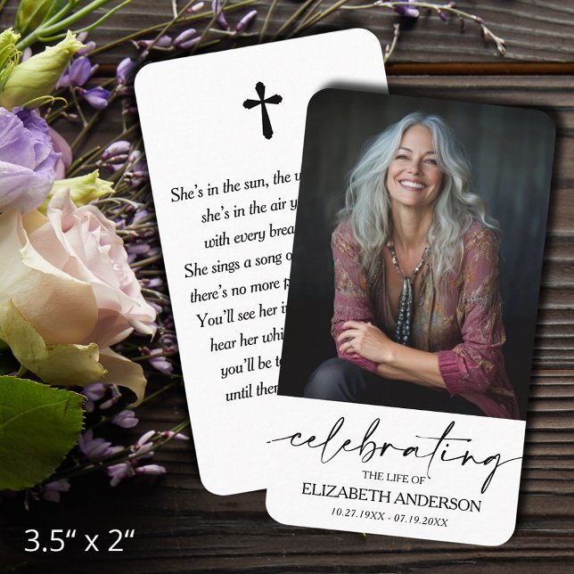 Cartão De Visita Modern Funeral Memorial Prayer Photo Card (Celebration of Life funeral memorial photo prayer cards - bookmarks, default size 3.5" x 2" )