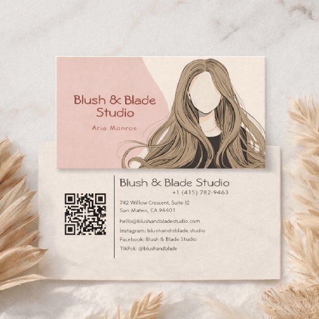 Cartão De Visita Modern Girl Hair Illustration Hairstylist Salon (Criador carregado)