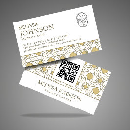 Cartão De Visita Modern Gold Geometric Wedding Planner QR Business
