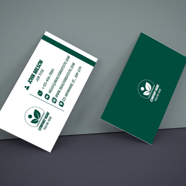 Cartão De Visita Modern Green and White QR Code Business Card (Criador carregado)