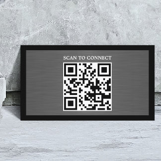 Cartão De Visita Modern Grey Faux Metal Black QR Code Bold